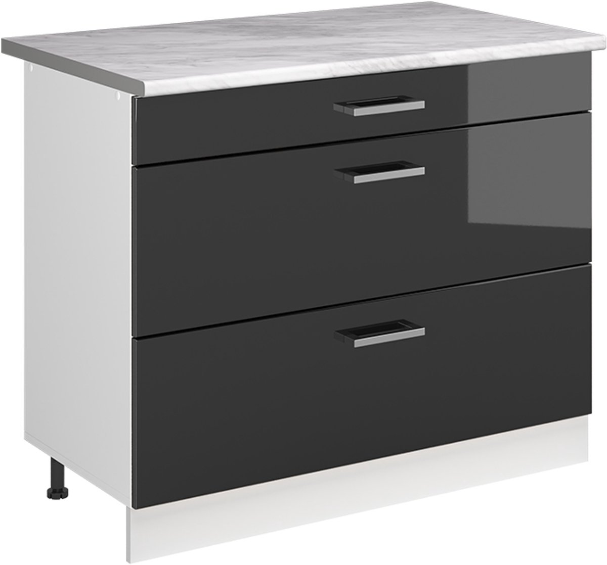 Vicco Keukenonderkast R-Line, Antraciet Hoogglans/Wit, 100 cm marmer werkblad