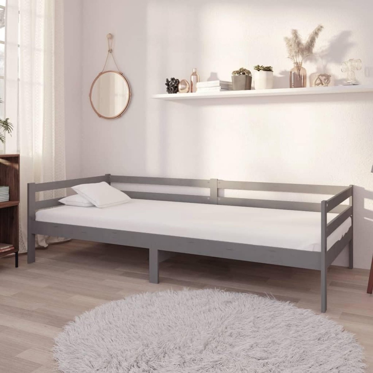 Massief grenenhout multifunctionele slaapbank lattenbodem grijs 90x200 cm
