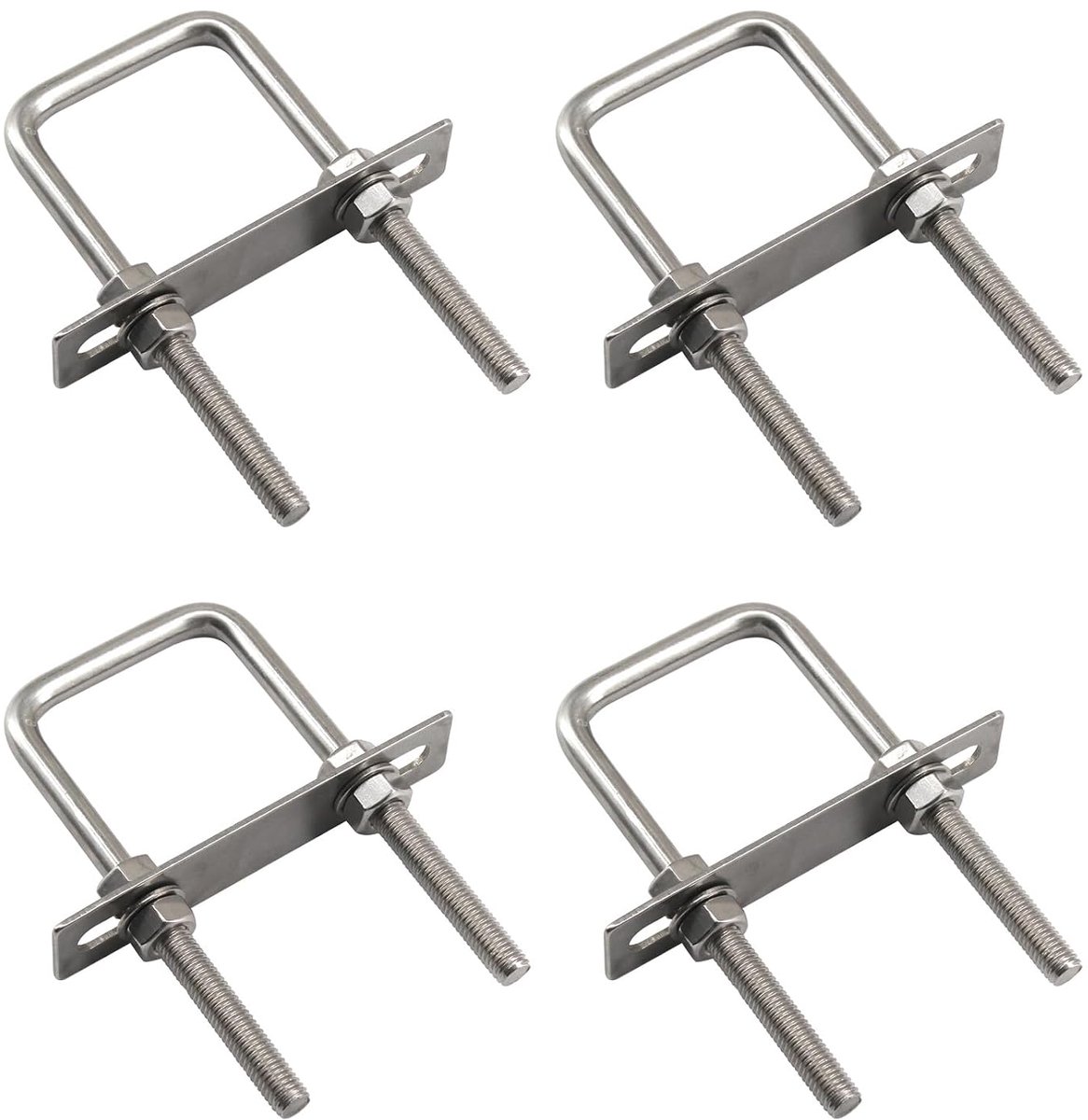 4 stuks M8 x 45 x 120 mm vierkante bouten U-bouten met moeren en frameplaten U-vorm 304 roestvrij staal vierkante schroeven voor bootaanhangers