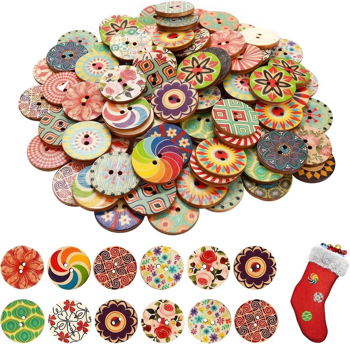 Knopen, retro knopen, houten knopen om te knutselen, verschillende ronde vintage gebreide knopen, vintage, hout, naaien, bloemen, knopen voor doe-het-zelf handwerk, naaien