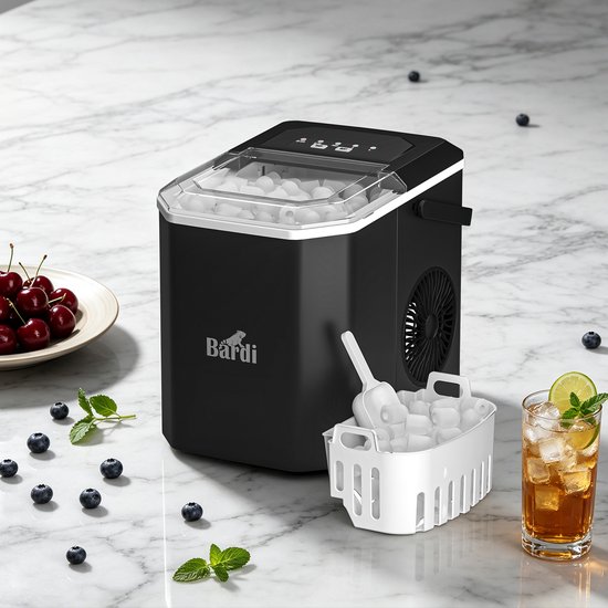 Bardi 1.3L Deluxe IJsblokjesmachine Square – IJsblokmaker Inclusief Luxe Thermosbeker en IJsschep – 9 Blokjes in 8 Minuten – ZWART — afbeelding 4