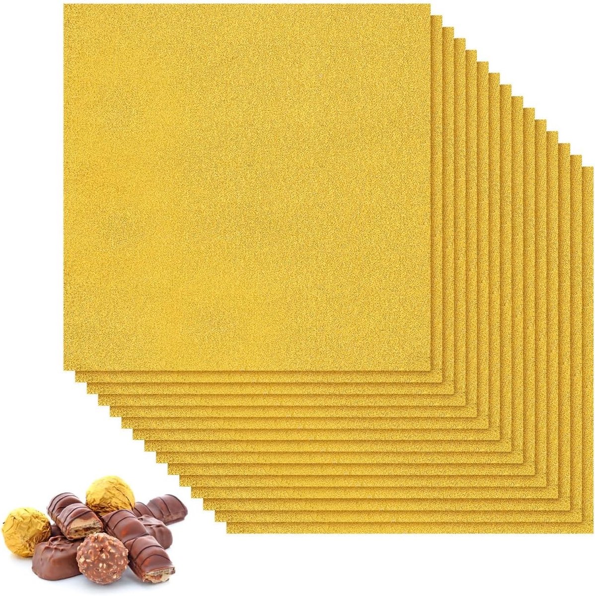 200 Stuks Aluminium Folie Snoepwikkels - Gouden Folie Verpakkingspapier voor Chocolade (15x15cm) - Perfect voor Feestjes en Cadeaus