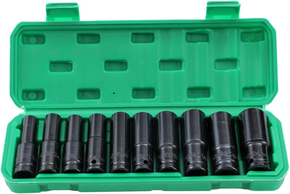Doppenset met diepe impact, 1/2 inch aandrijving, 10 mm-24 mm, Mertic Automotive Vrachtwagens, tractoren, motoren, repareren, doe-het-zelf monteur gereedschap (budget) 420444