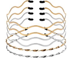Set van 6 metalen haarbanden, verstelbare dunne haarbanden in goud en zilver, trendy en comfortabel voor yoga, sport en dagelijks gebruik
