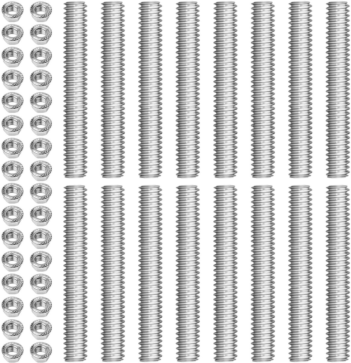 16 stuks M6 schroefdraadstang M6 x 100 mm schroefdraadstangen uitgerust met 32 flensmoeren volledige schroefdraad draadstang voor machinemontage en meubelbouw