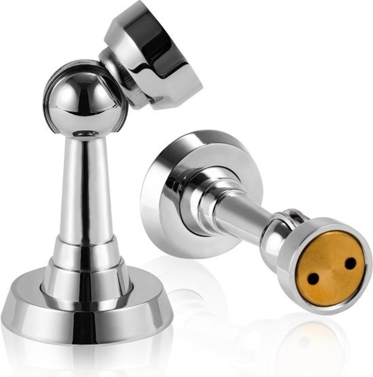 Magnetische Deurstop - Deurvanger Messing - Houd Deur Open - Roestvrij Messing Constructie - 2 Stuks - Helder Chroom