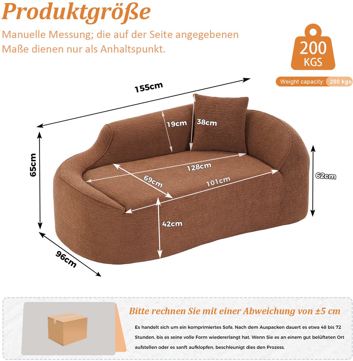 MODENUIT Chaise Longue 155 x 96 x 65 cm - Gebogen 2-Zits Met Kussen - Woonkamer - Chenille - Caramel