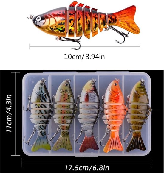 Kunstmatige kunstaasset - 7-delig - Biomimetisch hard kunstaas - Met traliehaak - Geschikt voor zoet- en zoutwater - 5-delige set - 10 cm - Stijl B — afbeelding 2