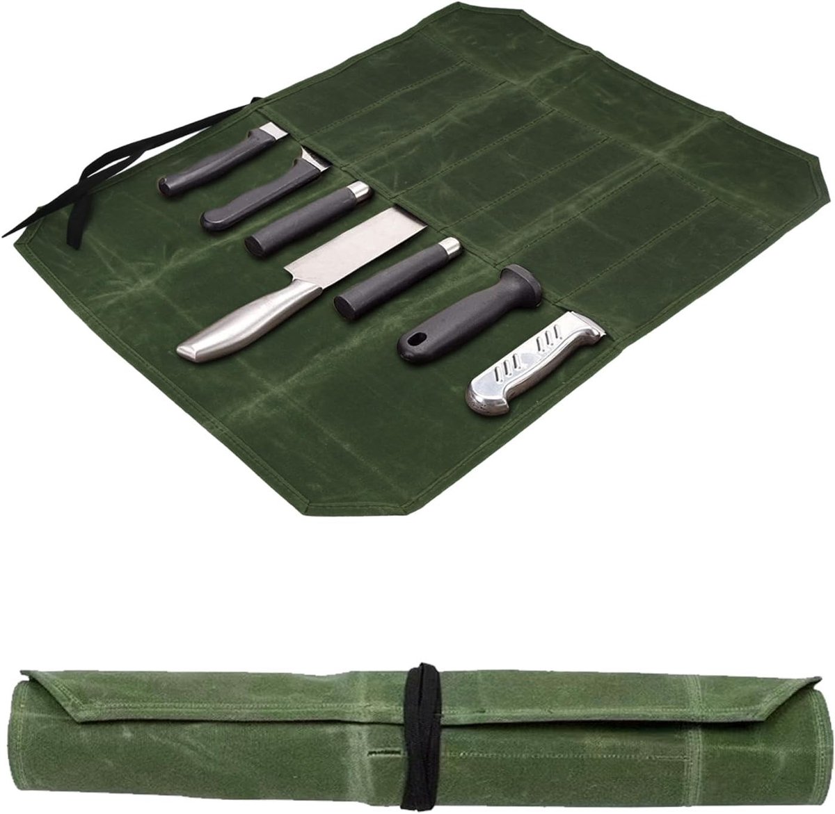 Draagbare mesentas van gewaxed canvas met 7 compartimenten voor keuken, kamperen, vissen en jagen, duurzaam en praktisch, 44 x 22 mm