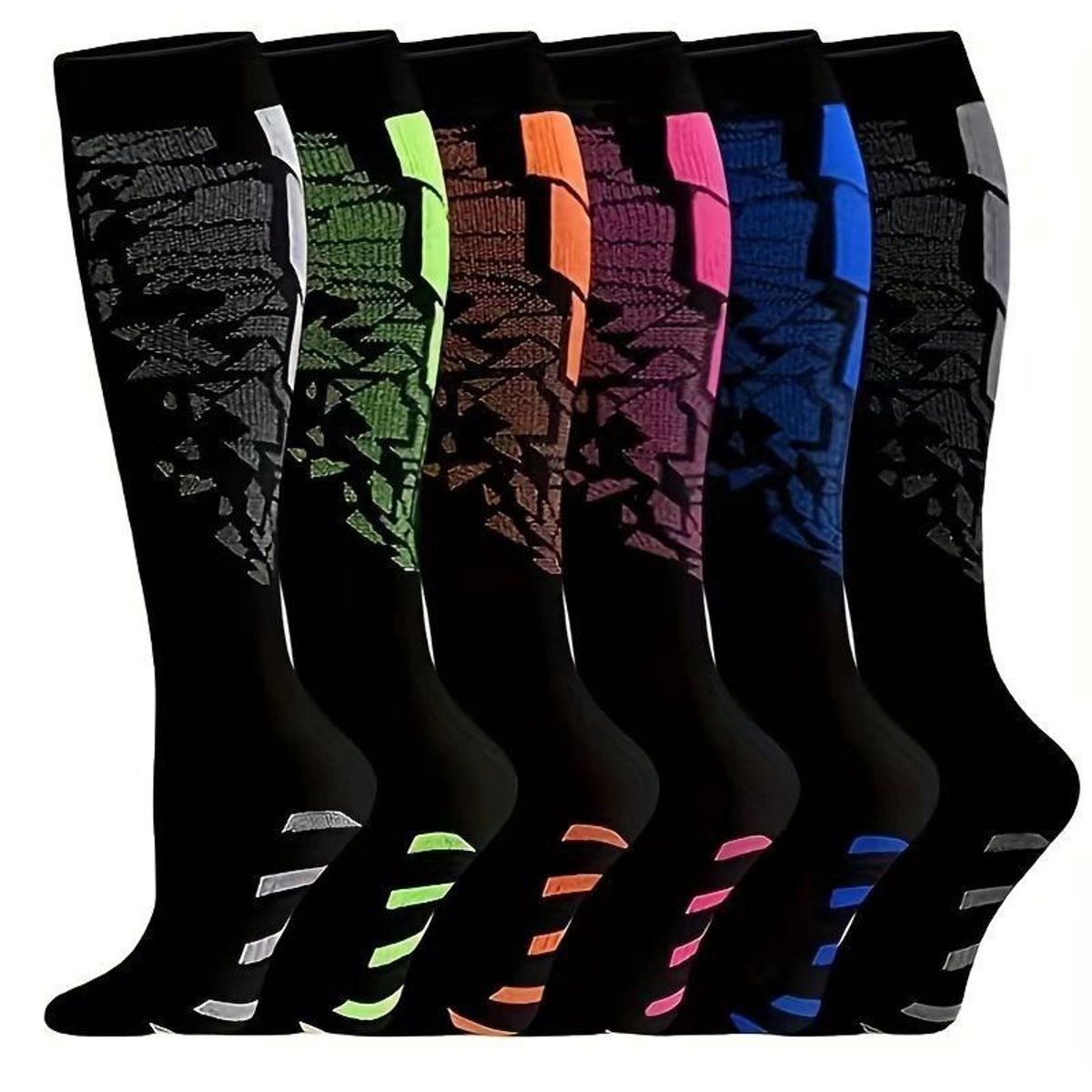 6-pack compressiekousen voor dames en heren - reizen en vliegsokken - hardlopen en fitness（L-XL） - Meerkleurig