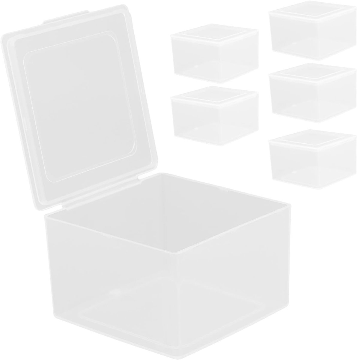 Transparante Opbergdozen Set van 6, Mini Plastic Boxen met Scharnieren, Kabelorganizer, 80 x 80 x 50 mm, Ideaal voor Kantoor en Thuisgebruik
