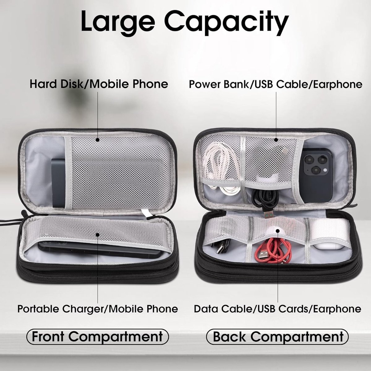 Dubbele Laags Waterdichte Reis Organizer voor Elektronische Accessoires, Kabels, Opladers en Telefoons - Ideaal voor Reizen en Thuisgebruik