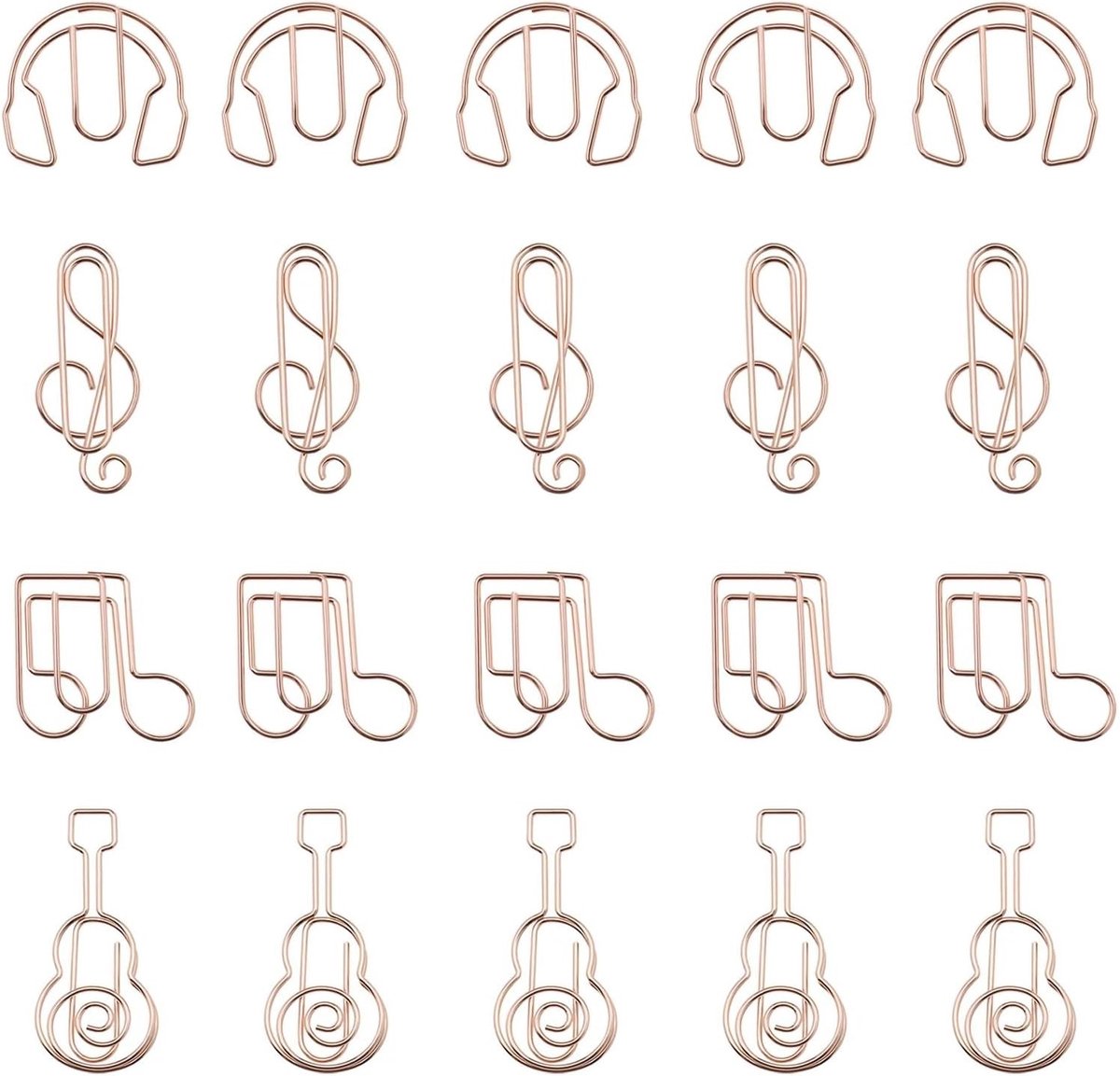 Creatieve Muziek Thema Paperclips in Treble Clef, Muzikale Noten en Gitaarvorm - 20 Stuks in Roségoud voor School en Kantoor