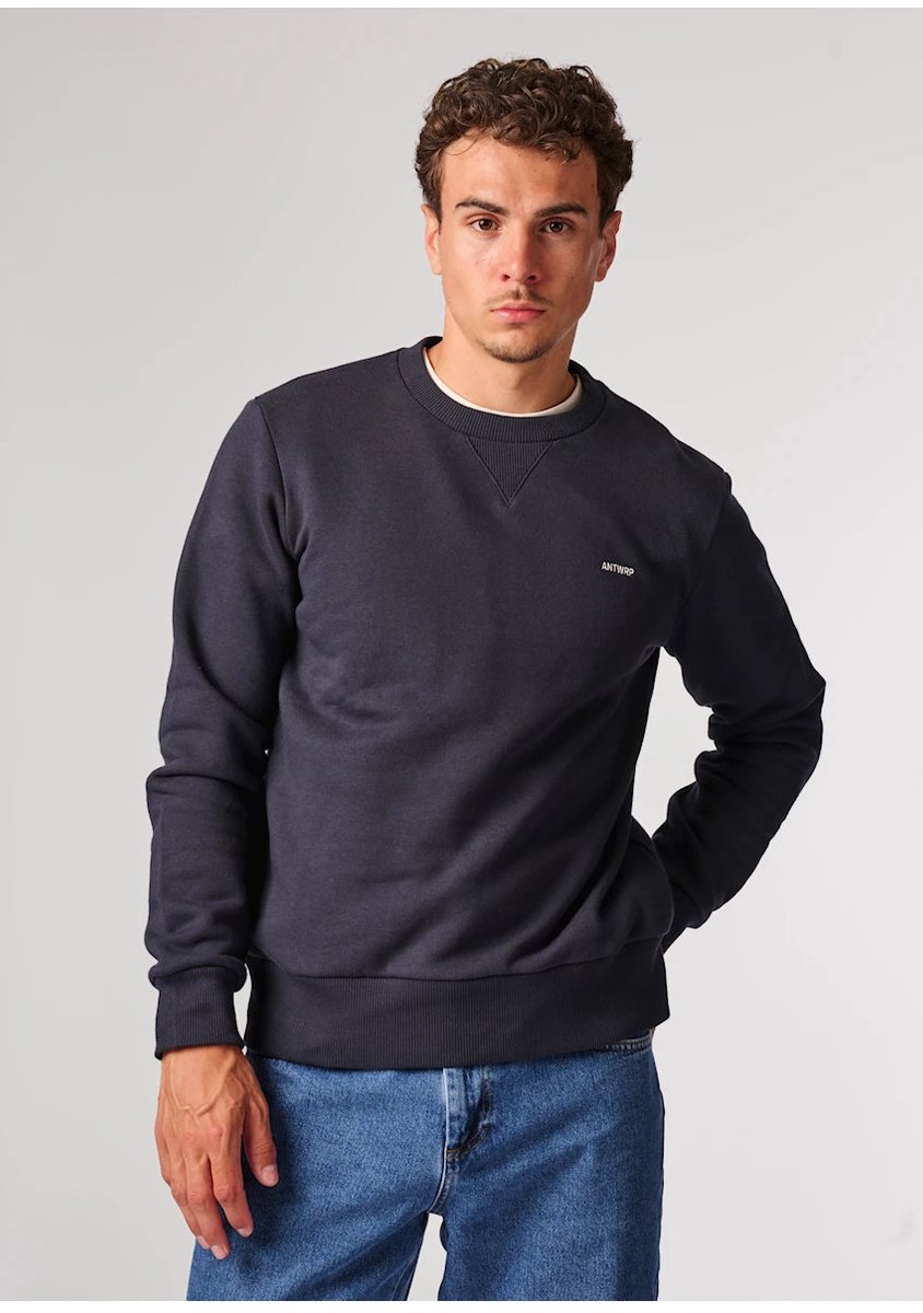 Antwrp sweater donkerblauw met ronde hals en klein geborduurd logo voor heren - XL (42)
