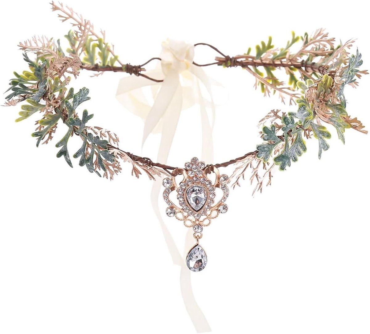Boselfenkroon Hoofdband met Eyebrow Pendant, Bloemenkrans voor Fantasy Cosplay en Halloween Kostuums voor Vrouwen