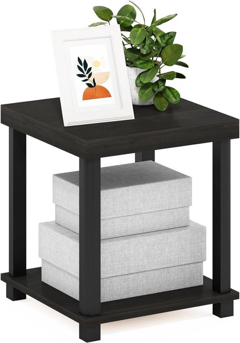 Moderne 2-laagse Einde Tafel van Hout - Espresso/Zwart