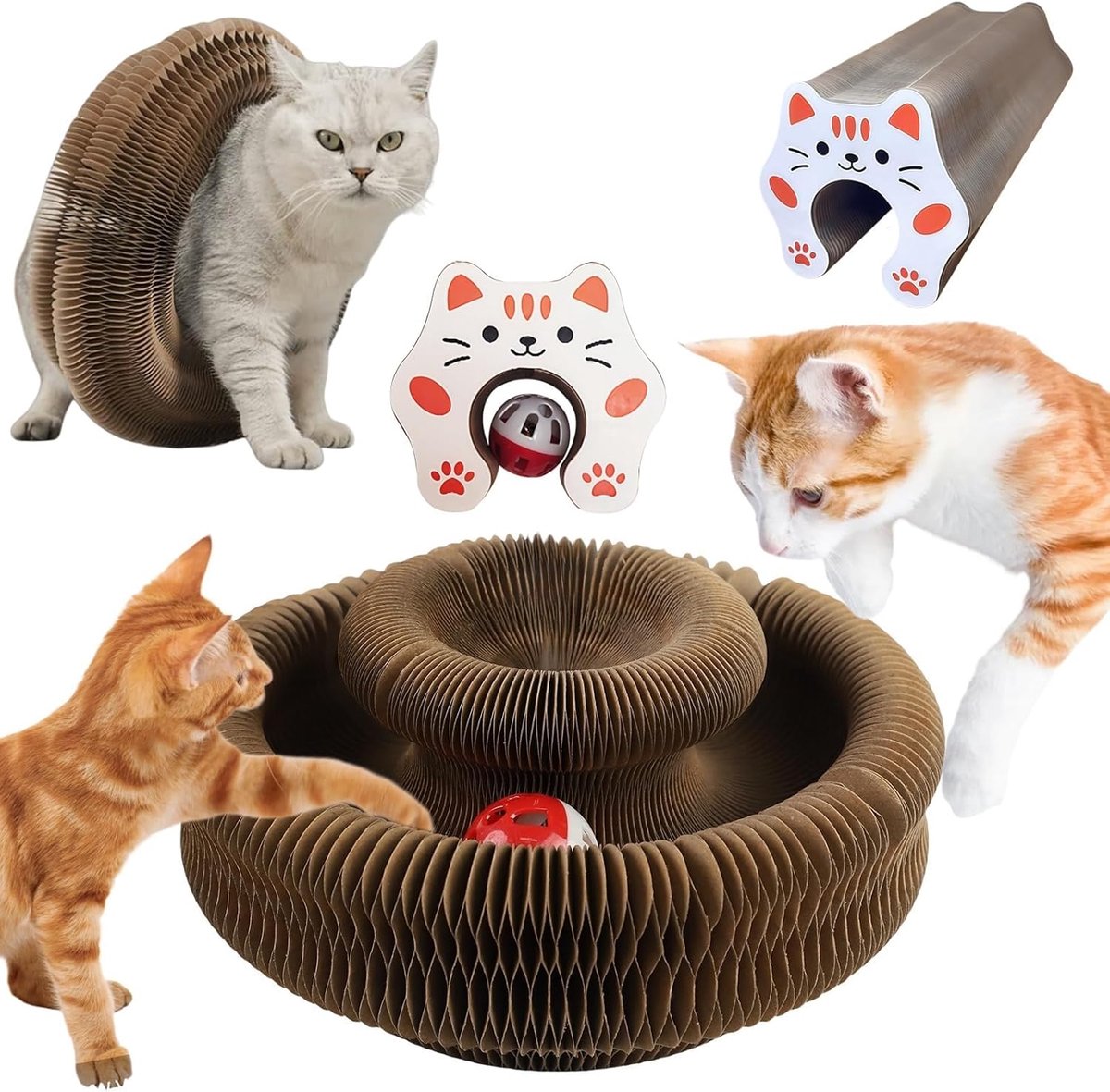 2-in-1 krabplank voor katten met belletjes, zelfbezigheid, krabkarton en interactief speelgoed, voor meer beweging thuis, vermindert krassen op de bank