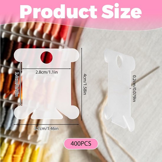 400 stuks borduurgarenopslag, plastic borduurgarenspoelen, borduurgaren, kaarten, kruissteekgarenkaart, semi-transparante kaart-spoelen, borduurgaren-organizer voor doe-het-zelf knutselen naaien — afbeelding 2