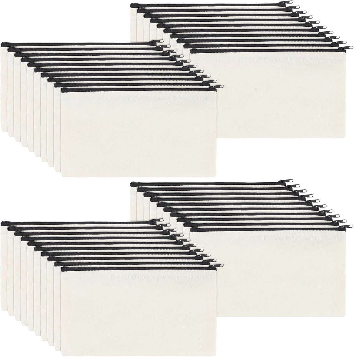Set van 40 Schilderbestanden 12 x 21 cm, Beige met Zwarte Rits, Ideaal voor Schilderen en Reizen, DIY Lege Stoffen Tas
