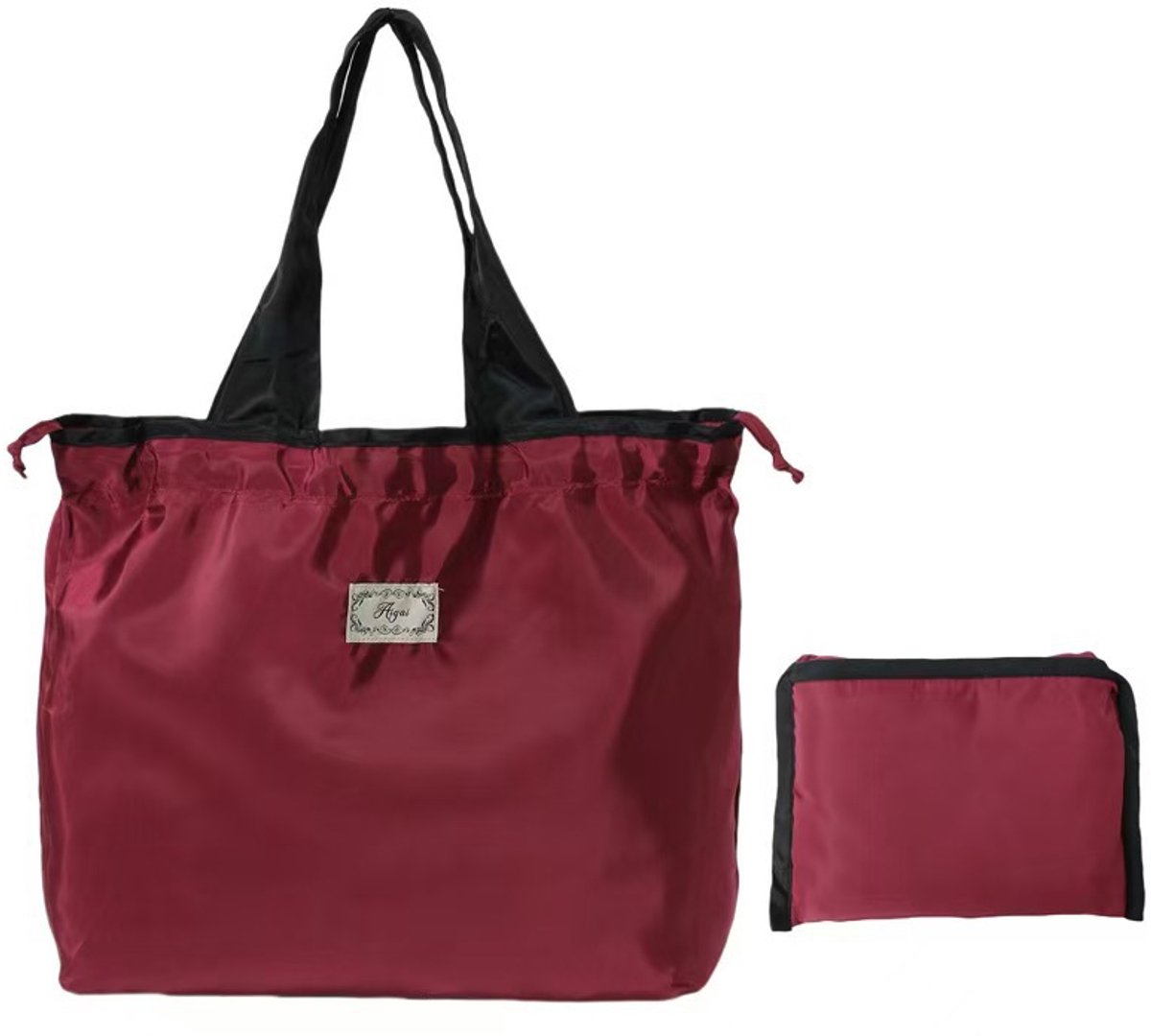 Boodschappentas – Opvouwbaar – Groot – Herbruikbaar – Wasbaar – Hengsels met trekkoord – Draagbaar – Geschikt voor winkelen, reizen, buitenactiviteiten, kamperen – 40 x 50 cm – Rood