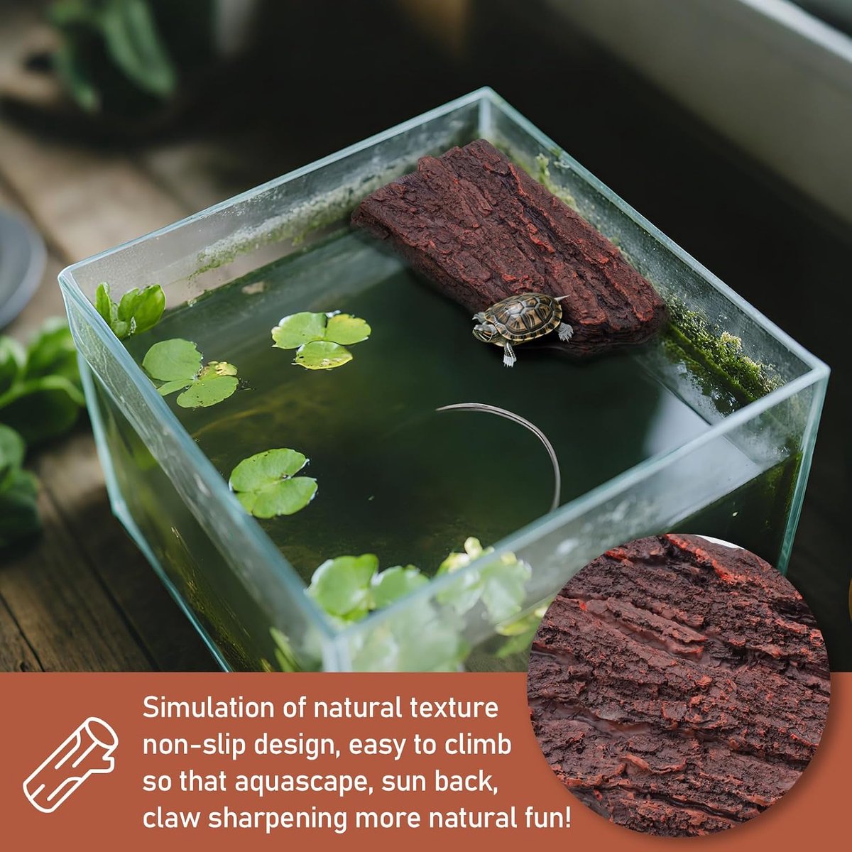 Koesterplatform voor waterschildpadden met 3 zuignappen, schildpadplatform voor aquarium, rustterras voor schildpad, koesterende rotsen voor baardraken, kikkers, salamanders (bruin)