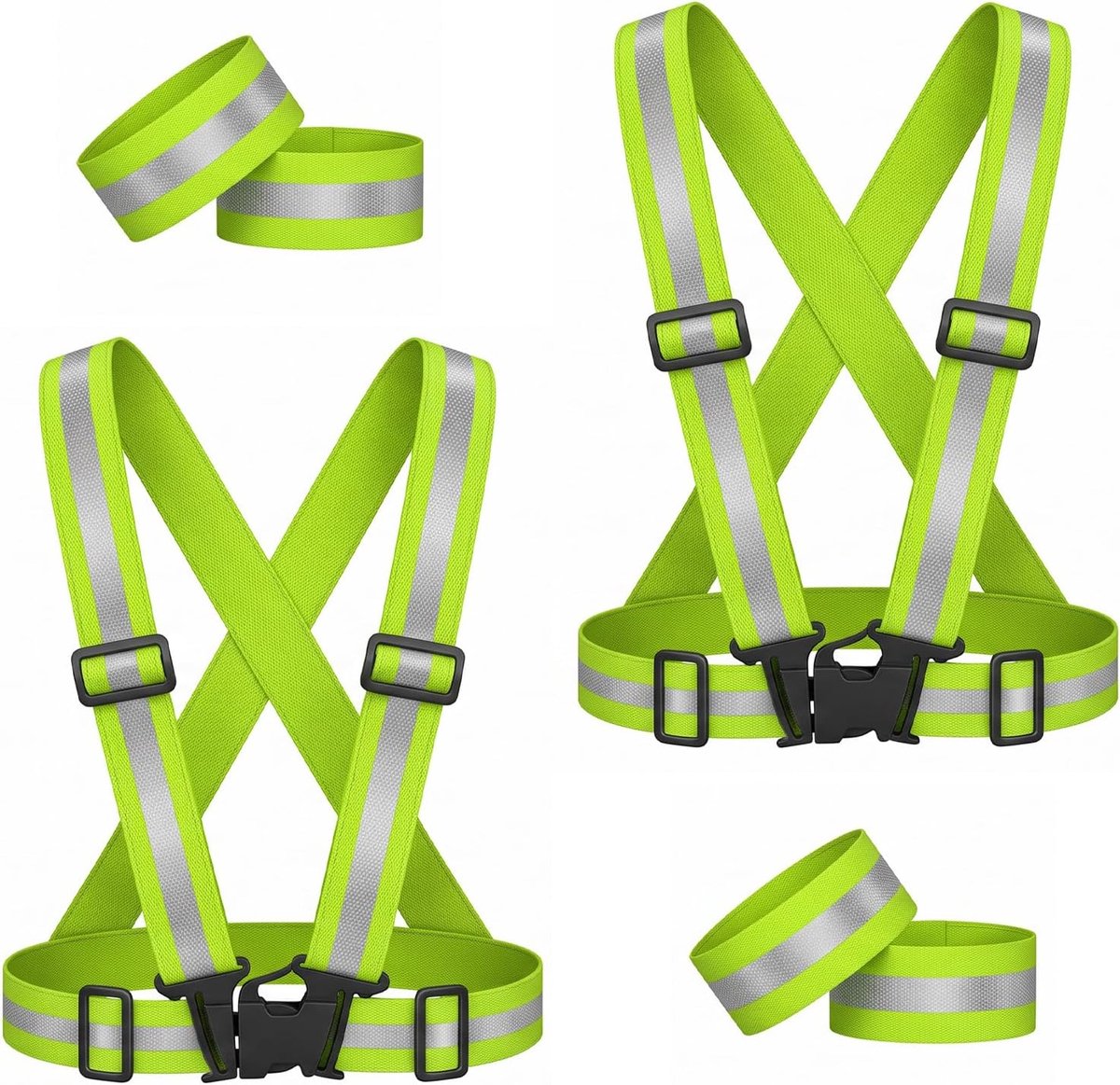 2PC Veiligheidsvest Reflecterend Verstelbaar, Lichtgewicht 150g, Waterdicht en Ademend voor Hardlopen, Fietsen, Motorrijden - Reflecterend Vest Groen