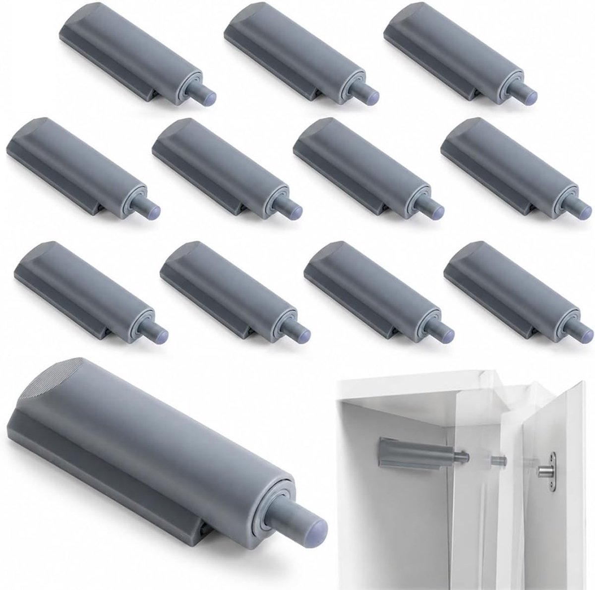 12 stuks Porte Placard dempers voor keukendeur en meubels, keuken, zachte en stille sluiting, eenvoudige installatie, grijs