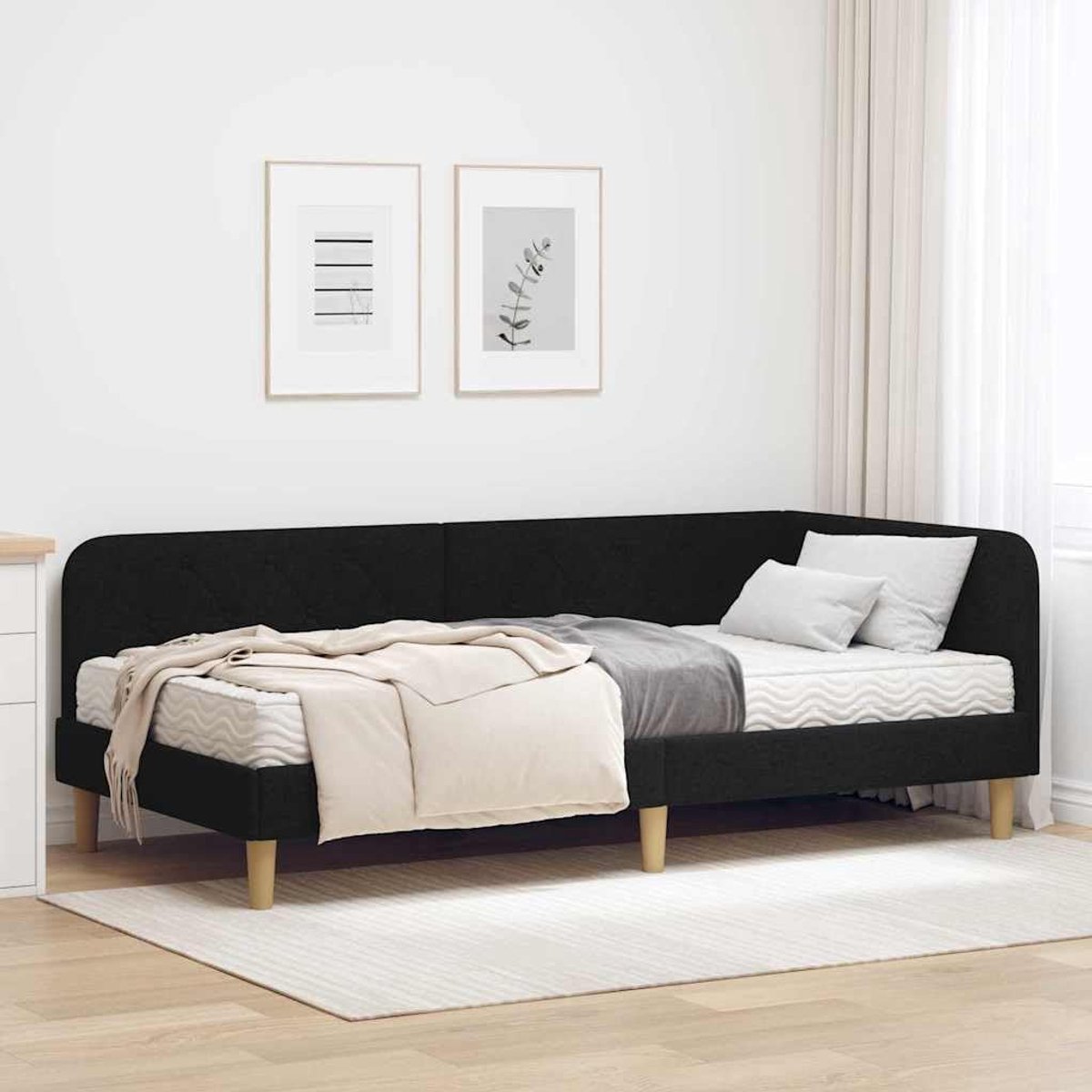 Hoekbed met lattenbodem slaapkamer modern Hoekbed Zwart 90 x 200 cm