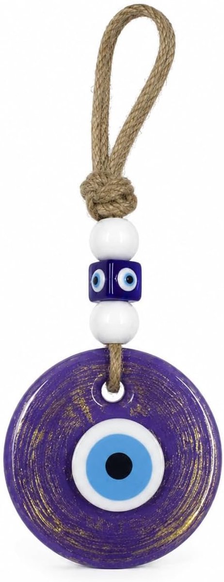 Boze oog, wanddecoratie, handgemaakte Nazar Boncugu, goudkleurige afwerking, paars, geluksbrenger voor thuis, kantoor, ingang, slaapkamer, housewarmingscadeau, 7 cm, SNB1004-7