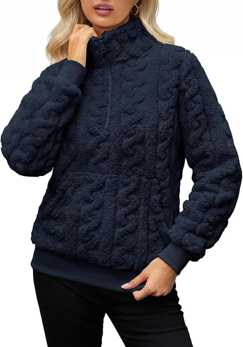 Heekpek Dames Teddy Fleece Pullover Quarter Zip Sweatshirt