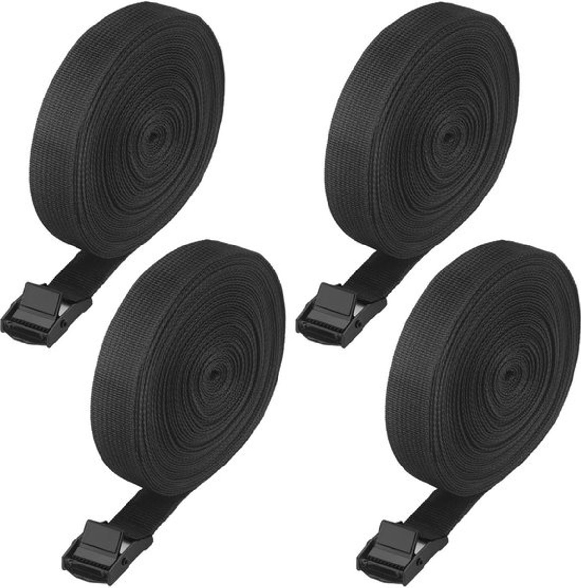 4x Spanbanden - Met Klemgesp, Zeer Robuust - Voor Fiets, Motor, Steekwagen, Fietsendrager - Zwart, 10 meter