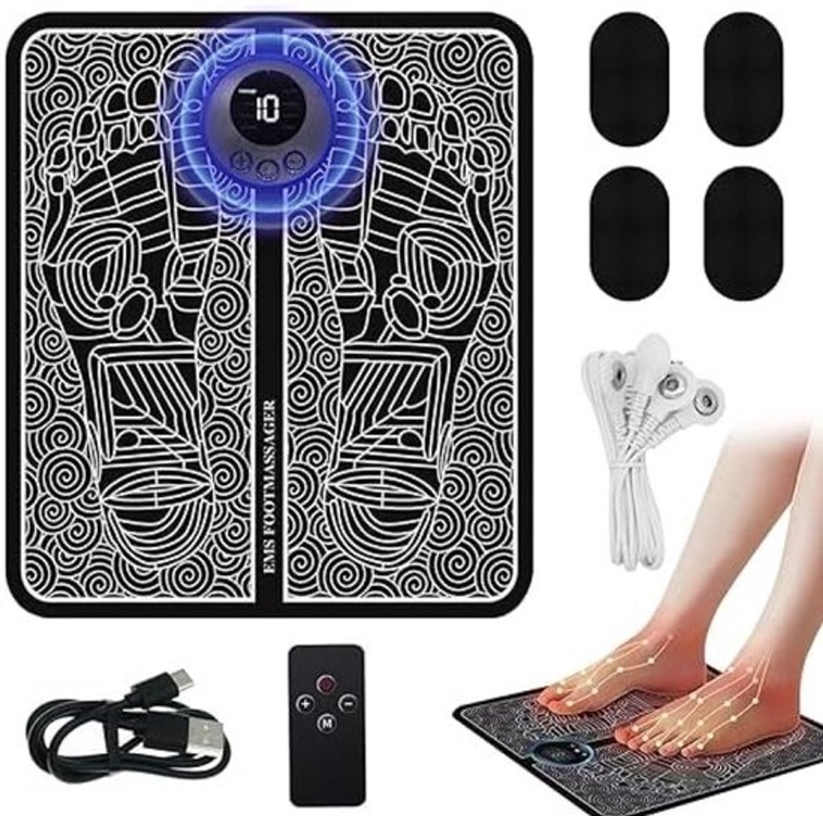 Draagbaar voetmassageapparaat met EMS-technologie en 8 massageprogramma's
