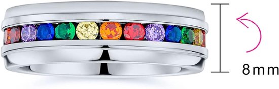 Graveren Unisex Kleurrijke trots maand Koppels Kanaal Set CZ Regenboog 1/2 Eeuwigheid Ring LGBTQ Trouwring Mannen Vrouwen Zilver Tone Gold Tone Rvs 8MM Comfort fit Aanpasbare, — afbeelding 3