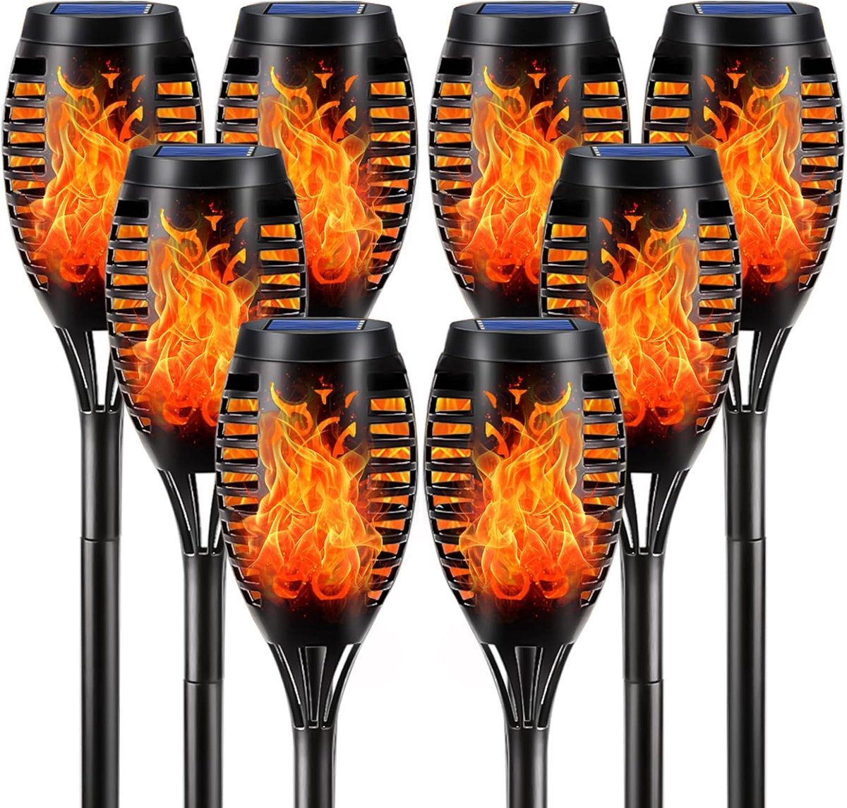 Solar Fakkellampen Tuin 8 Stuks - 12 LED Realistisch Vlameffect - IP65 Waterdicht - Padverlichting voor Tuin, Terras, Oprit