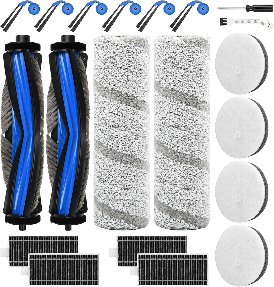 20 accessoires voor Ecovacs X11 Omnicyclone robotstofzuiger, 6 zijborstels, 4 filters, 4 filterkatoen, 2 reinigingsrollen, 2 hoofdborstel, 1 reinigingsborstel