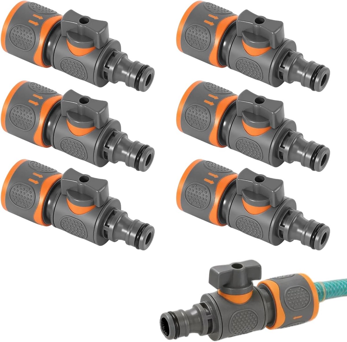Koppeling met regelventiel, 6 stuks, 1/2 inch tuinslangverbinding