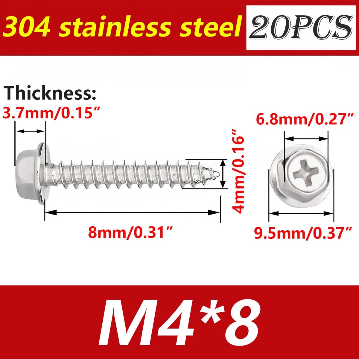 Zelftappende schroeven met flens, M4x8mm