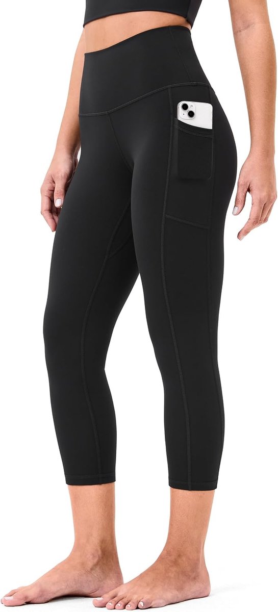 Dames hoge taille buikcontrole workout legging 3/4 Binnenbeenlengte yogabroek met zakken