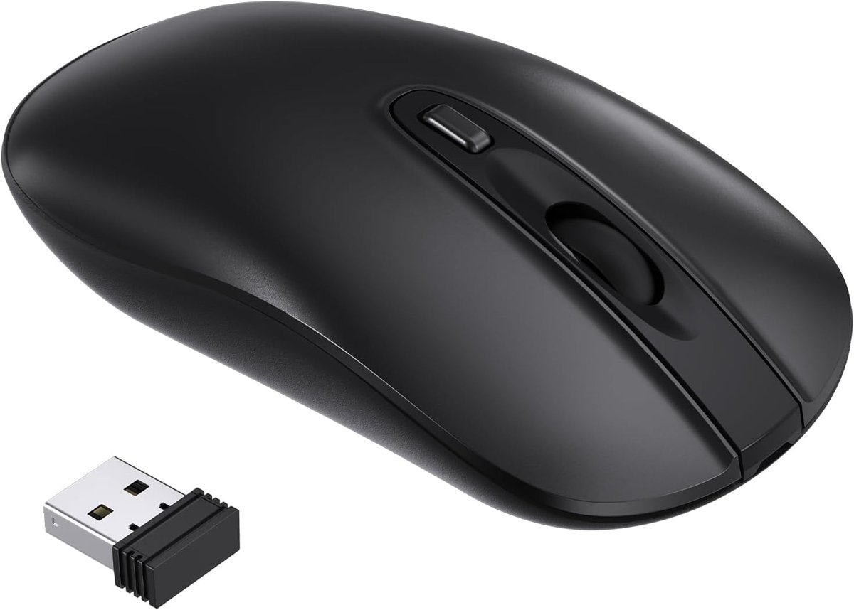 Slanke draadloze muis, optische 2,4 GHz muis met stille slanke nano-USB-ontvanger, 800-1200-1600 dpi, instelbaar, compatibel met pc, laptop, tablet
