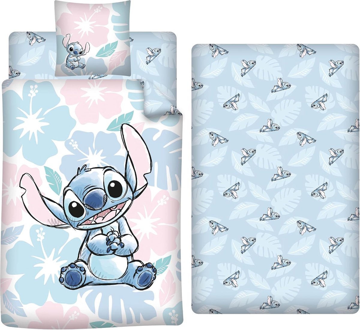 3-delig 140x200 + Kussensloop 65x65 + Hoeslaken 90x200 Blauw Bloemen