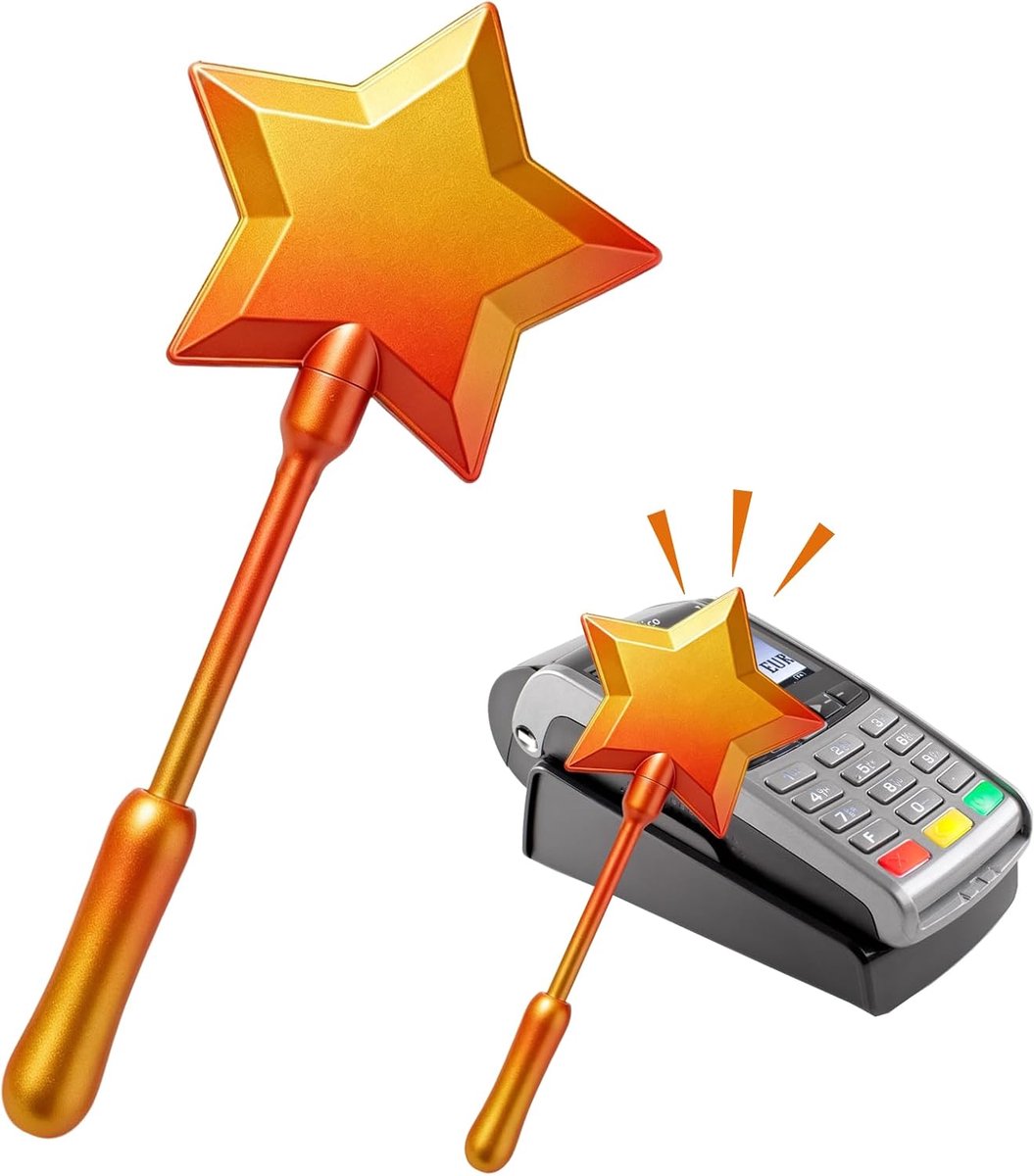 3D-creditcardtoverstaf voor contactloos betalen | bankpashouder sterdesign | innovatief betalingsaccessoire voor raves, cosplay en grappen | origineel cadeau, rood/geel, 1, 1 stuks