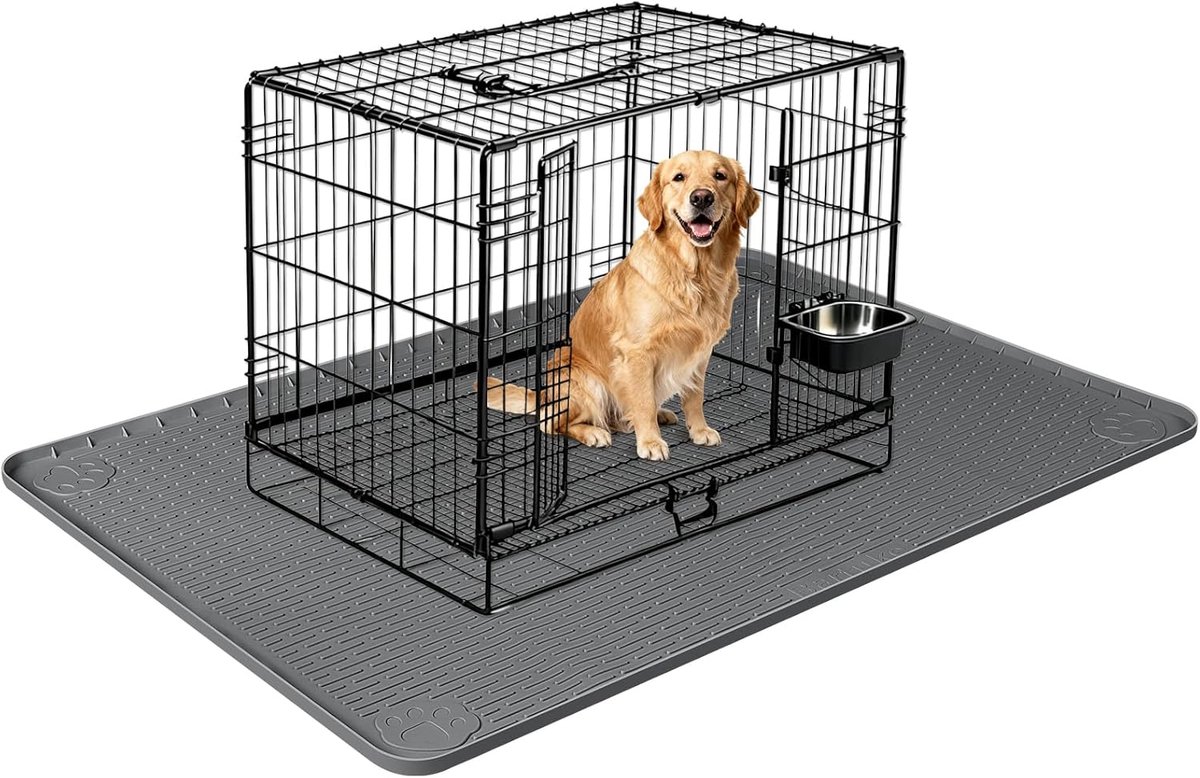 Hondenbedmat, 101 x 101 cm, grote transportboxmat voor hondenkooi, kennelmat met verhoogde rand, wasbaar, waterdicht, lekvrij, beschermt de vloer (donkergrijs)