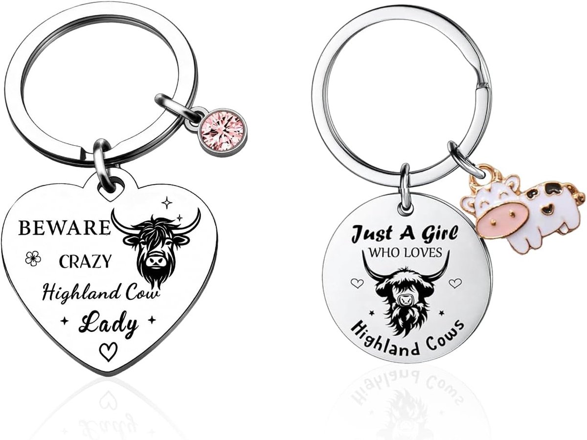 2 Stks Roestvrij Staal Highland Koe Sleutelhanger, Grappige Dier Sleutelhanger, Geschenken Voor Dierenliefhebbers, Verjaardagscadeaus Voor Meisjes En Tieners.