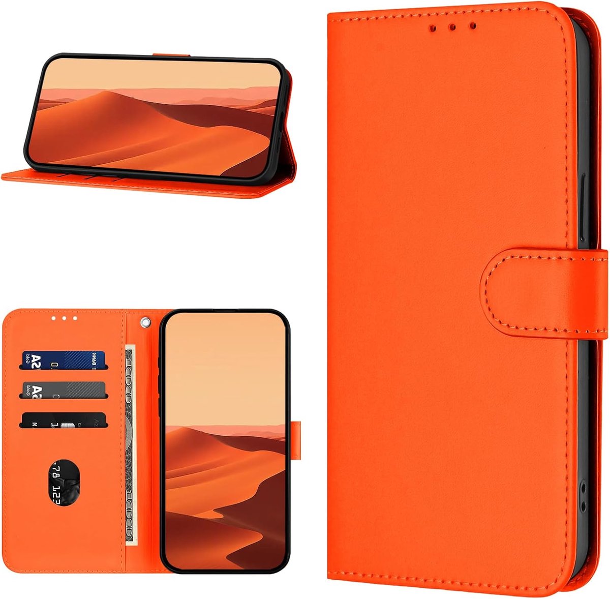 Hoes voor Samsung Galaxy A56 5G, klaphoes, premium PU-leren hoes met kaartenvak, beschermhoes, stootvast, flip wallet case (oranje)