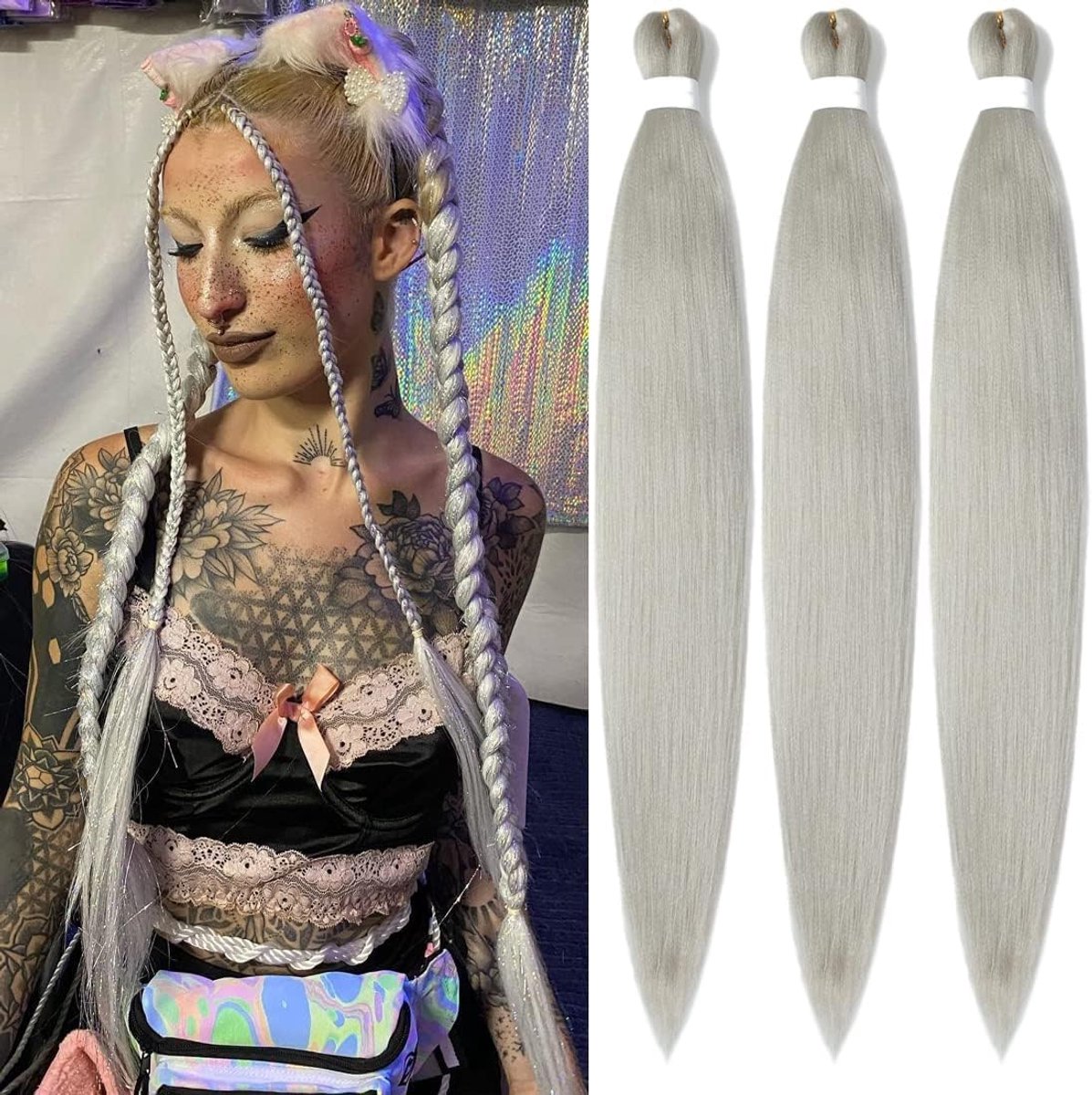 Vlechten 26 inch 3 pakketten extensions (26 inch, zilver#)