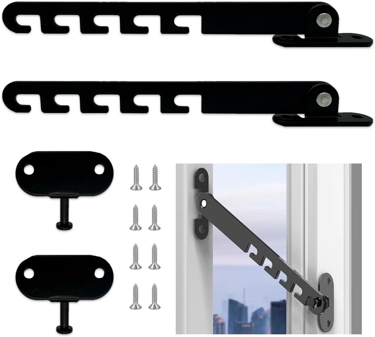 Set van 2 Raamvergrendelingen, Metalen Tilt Raamstoppers voor Veiligheid en Bescherming