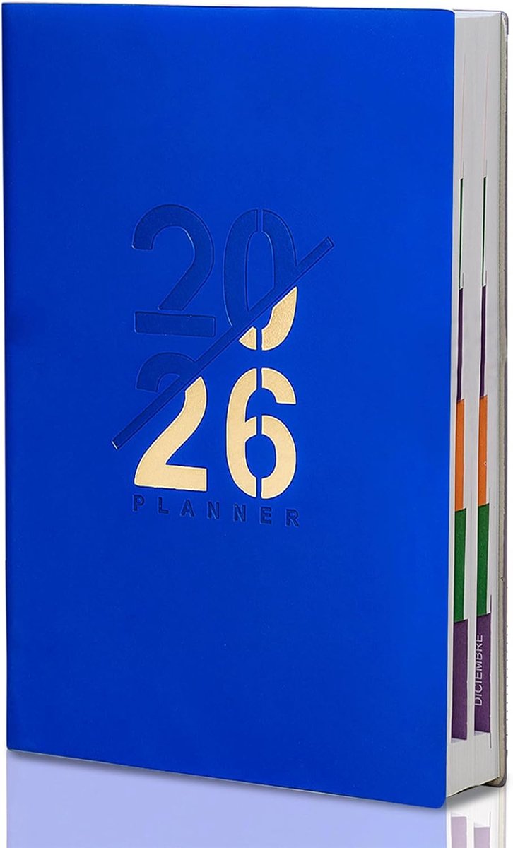 2026, A5, weekplanner, 12 maanden, afsprakenplanner met PU-leer, 1 week 2 pagina's, 21 cm × 15 cm, blauw
