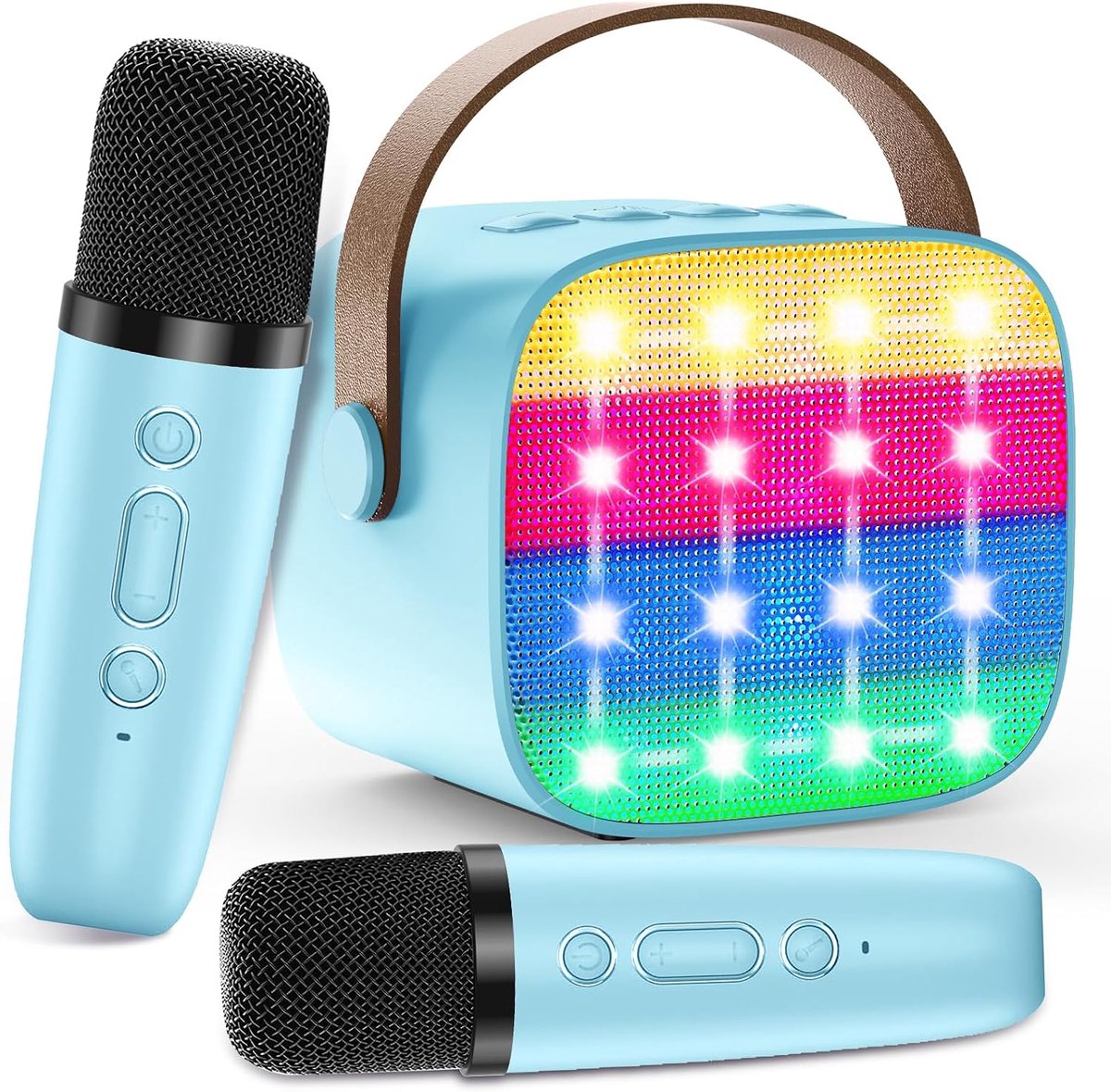 Karaoke-machine voor kinderen, mini-karaoke-machine met 2 microfoons, speelgoed -12 jaar, meisjes, jongens, microfoon, cadeau, draagbare bluetooth-luidspreker met stemeffecten en