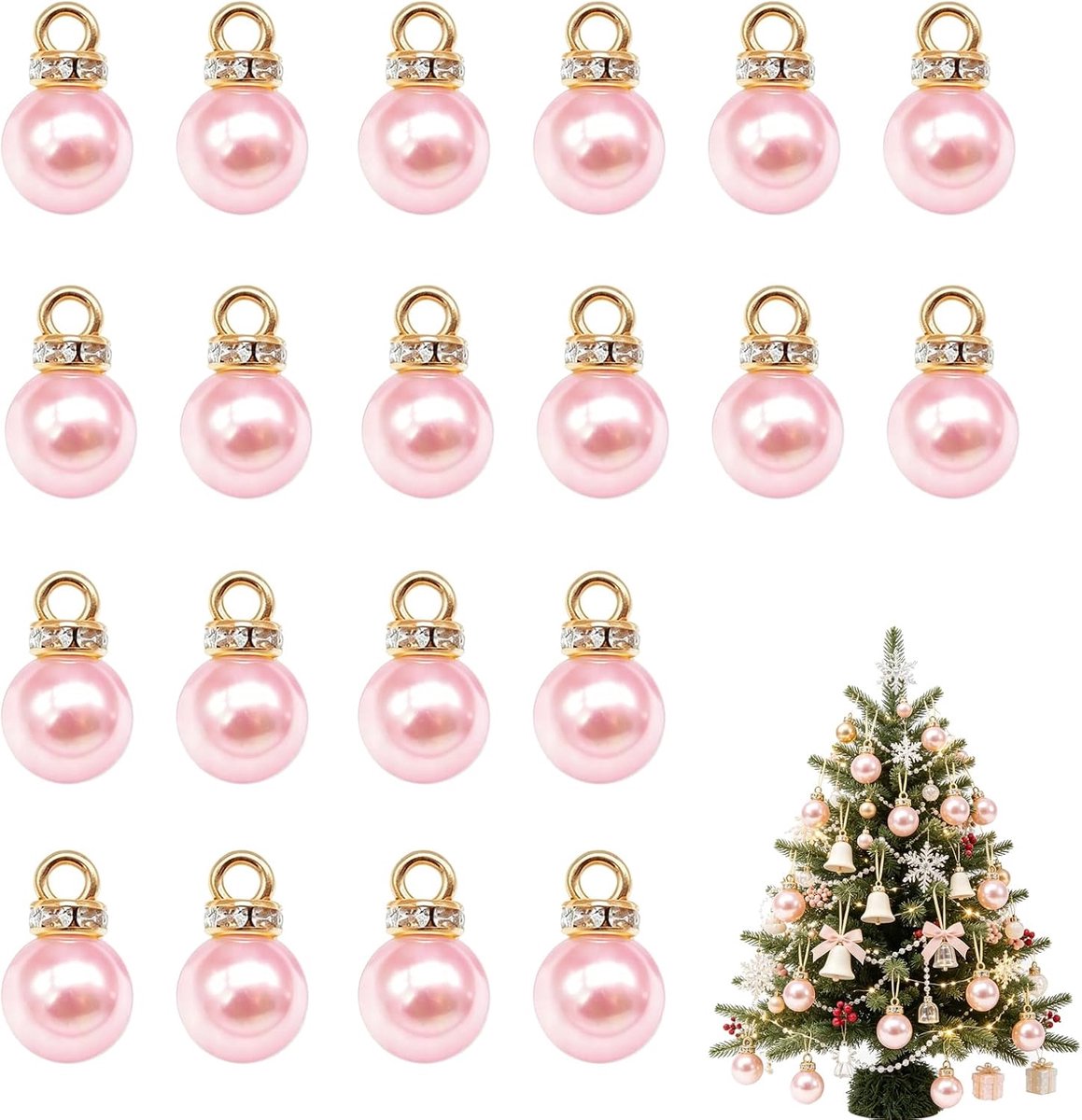 Kerstballen 10mm Lichtroze Parelglans met Haakjes voor DIY