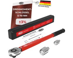 FAMEX 10877 Momentsleutel 3/8” - 5-70 Nm, gekalibreerd tot ±3%, voor auto, motor, fiets, met kalibratiecertificaat, beide draairichtingen